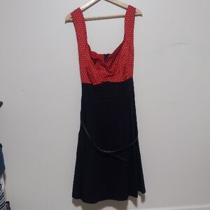 Torrid Red Polka Dot and Black Fit & Flare Midi Dress With Sweetheart Neckline